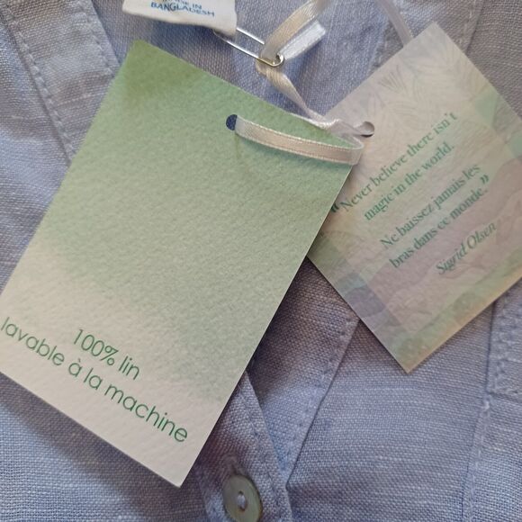 Sigrid Olsen LINEN Top Size S Blue Button Front Tunic Roll Sleeves Washable NEW - Picture 7 of 9